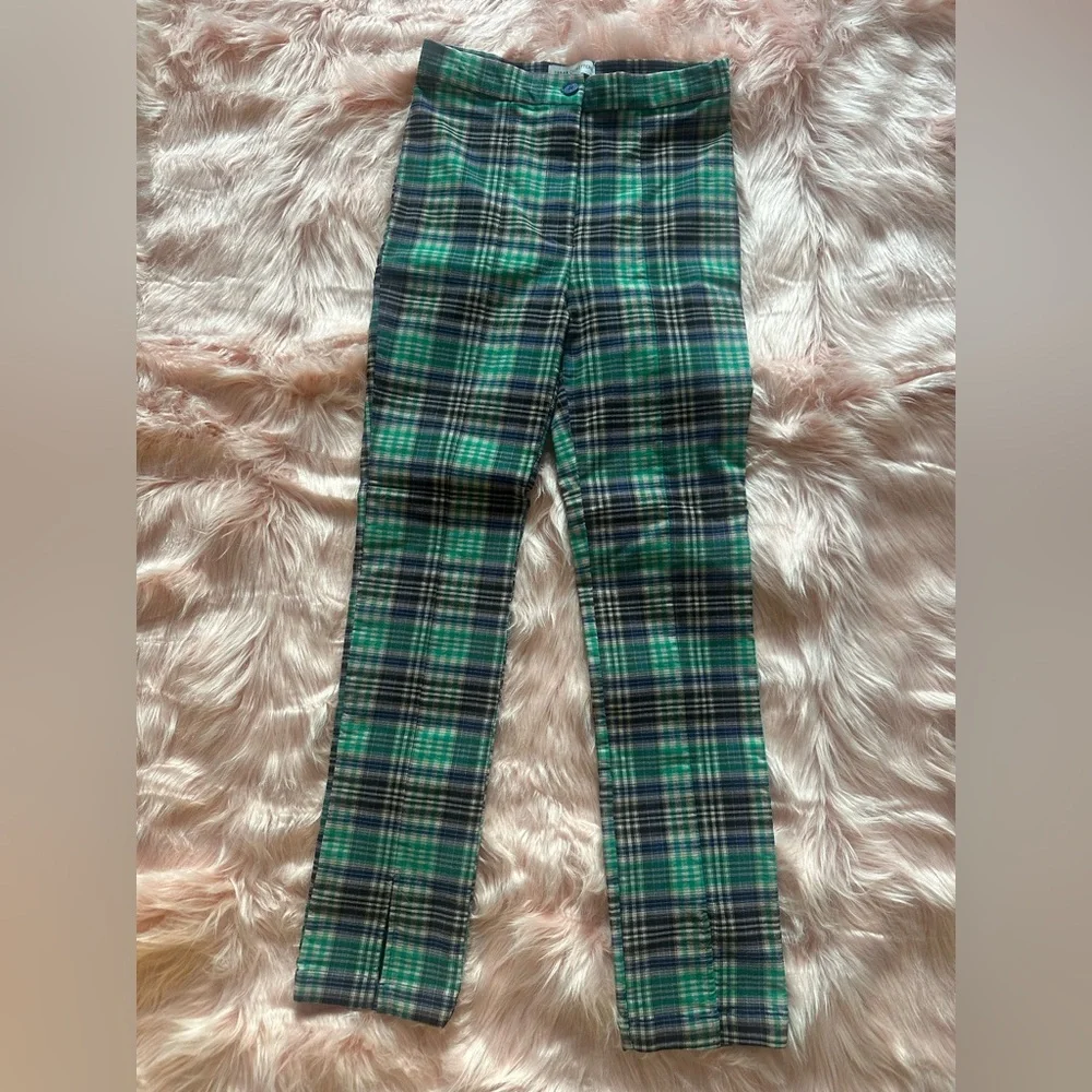 UO Blue & Green Tessa Plaid Notched Cropped High-Waisted Pant size 2 - Picture 3 of 9